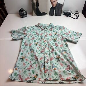 Men's Casual Dinosaur Print Shirt - Mint Green